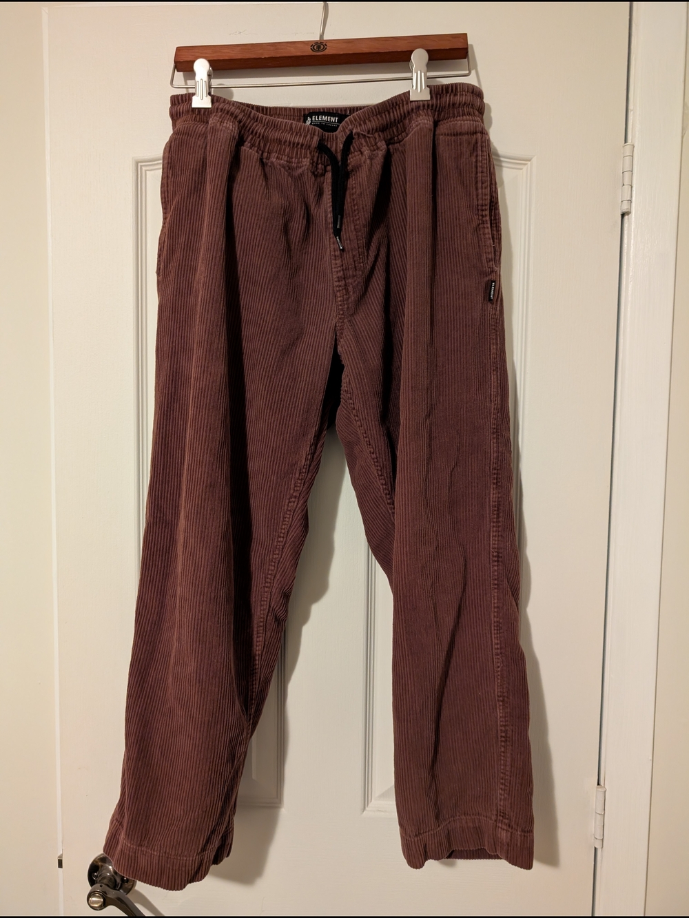 Element Men's Corduroy Drawstring Pants in Maroon Brown